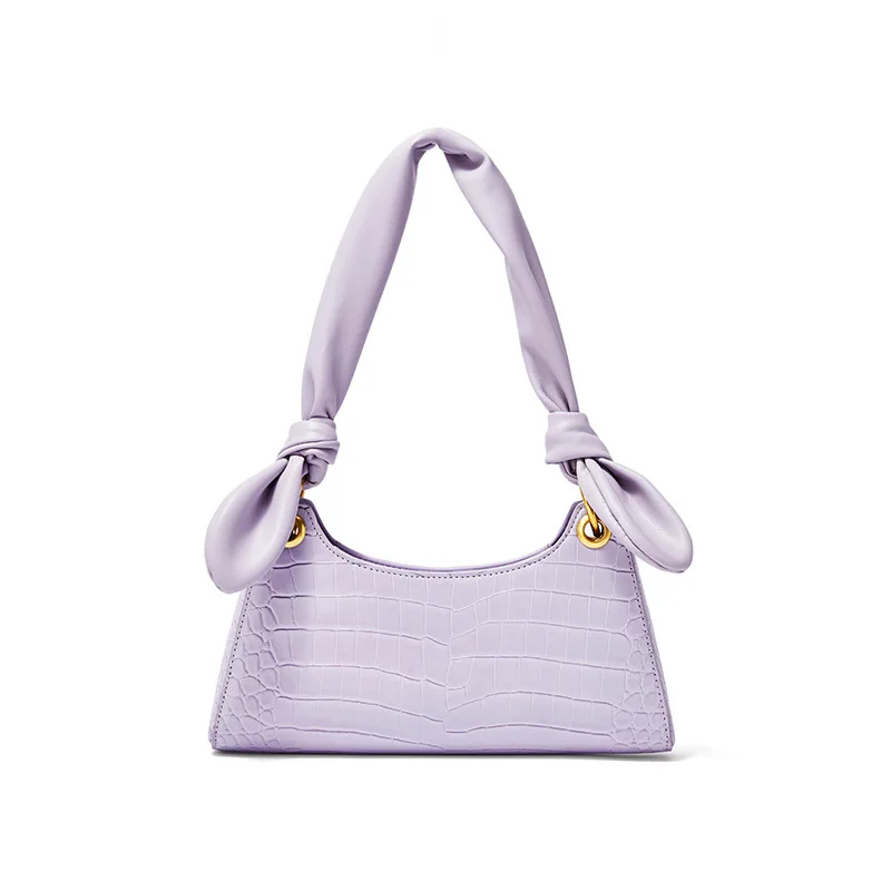 

Women Purple Underarm Bag Retro Ladies Baguette Handbags Crocodile Pattern Cute Clutchs Small Shoulder Satchels PU Leather PM98