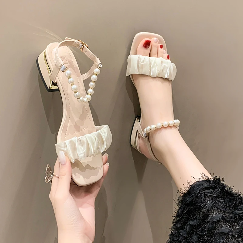 

2023 Summer Black Platform Sandals Suit Female Beige Block Heels Sale Of Women's Shoes Buckle Strap Med Espadrilles Nude Chunky