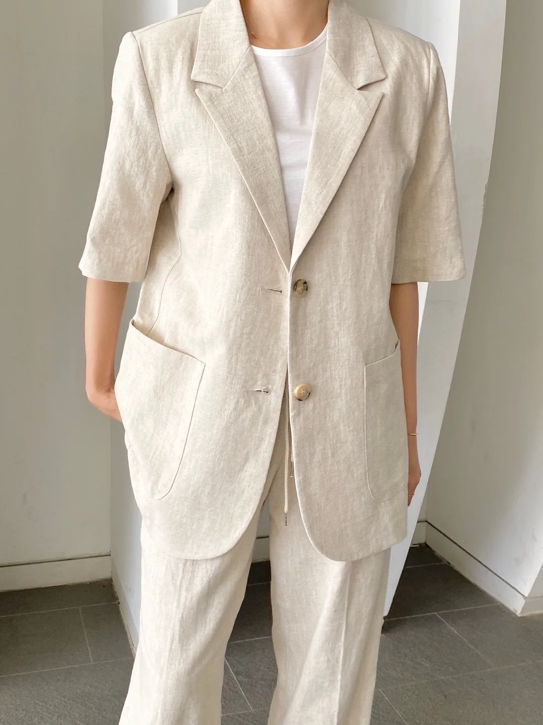 

Women's vintage Short-sleeve Short Blazer Casual Coat Plus Size ladies cotton linen blazers