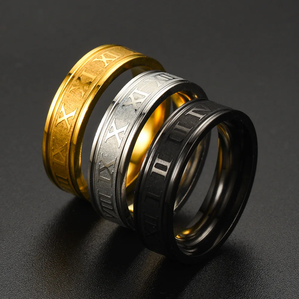Мужские кольца с римскими цифрами 6 мм, из нержавеющей стали