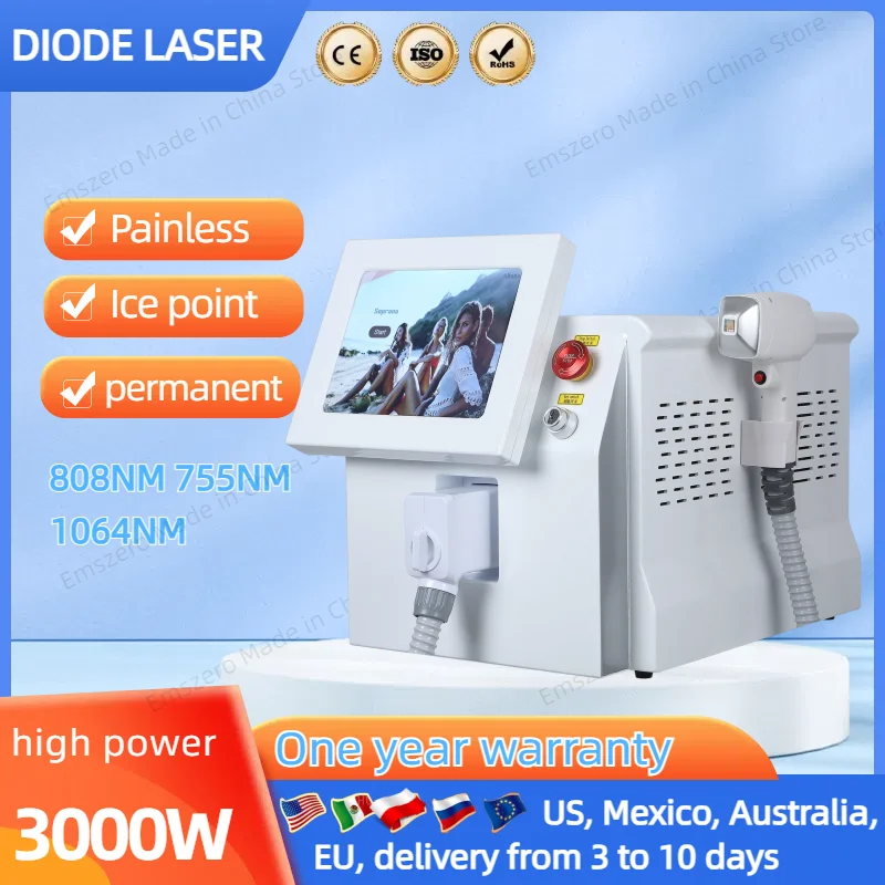 3000 Вт 808 нм 755 1064 диодный лазерный аппарат для удаления волос Alexandrit постоянное