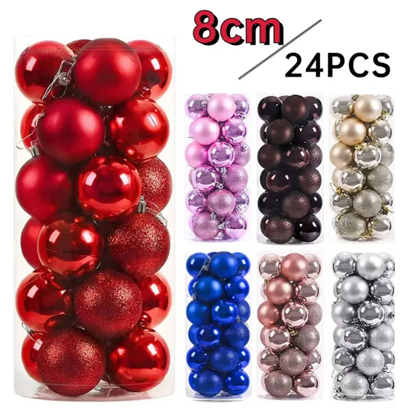 

Painted Plastic Christmas Ball Ornaments Set, Tree Pendant Decoration, Christmas Decoration Accessories, 8cm, 24 Pcs
