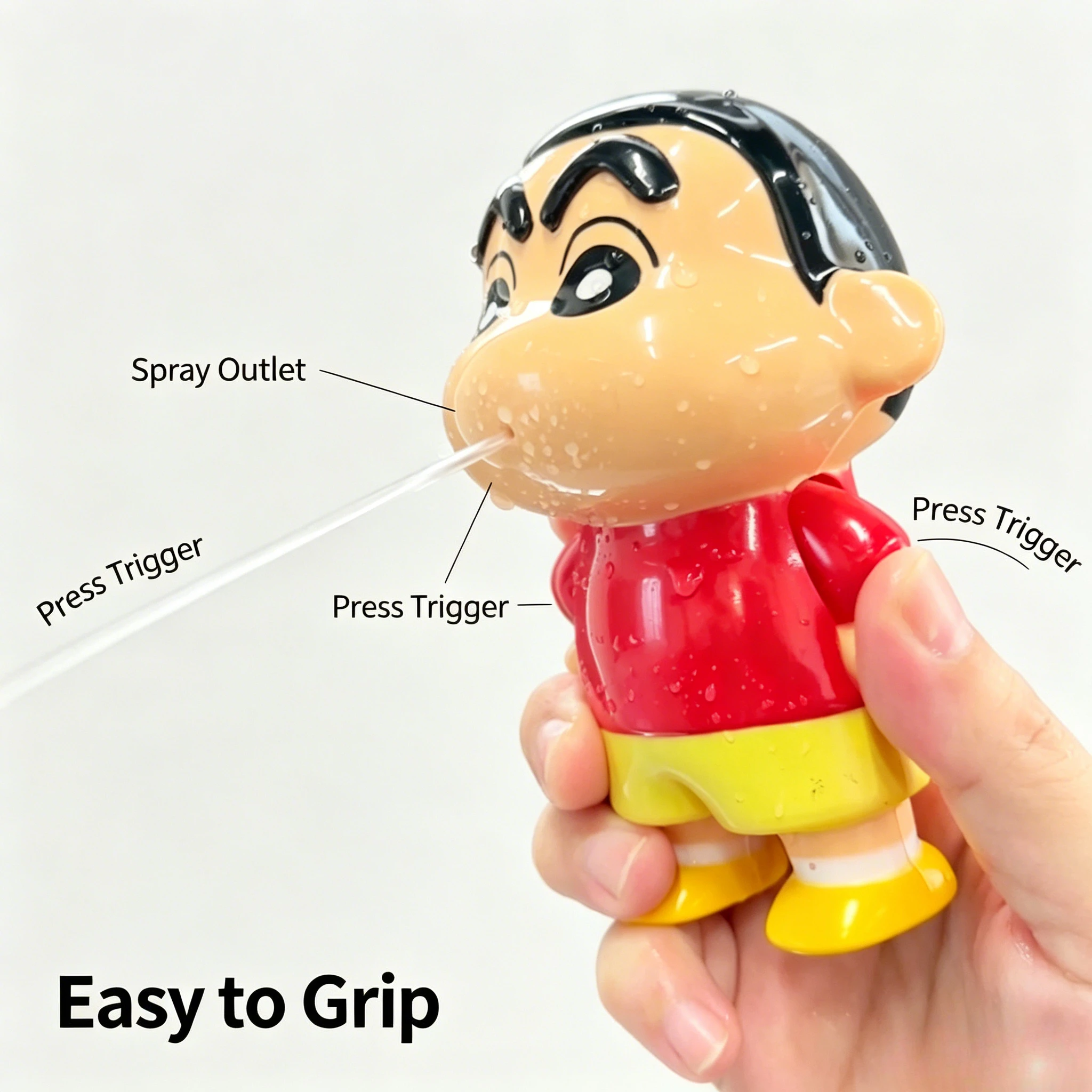Фото Водный пистолет Crayon Shin-chan: Детская игрушка для распыления воды, нажимной, со звуком, мультяшный, для девочек и мальчиков, для малышей, для водных битв №3