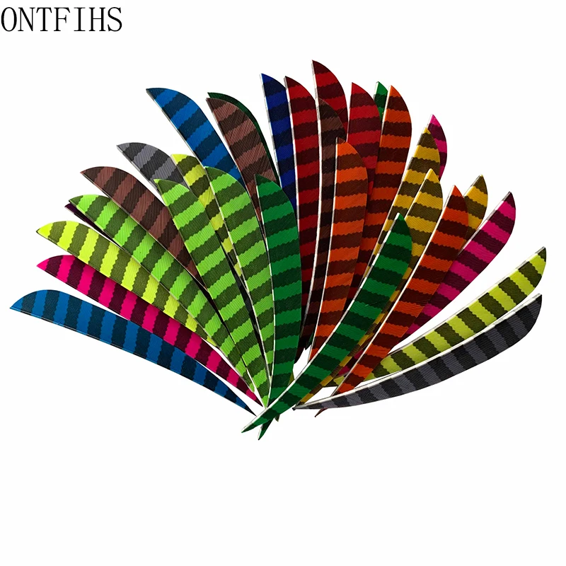 50 Pcs Right/Left Wing 5 Inch Arrow Feather Water DropTurkey Fletching Striped Pattern Archery Accessories DIY Hunting Shooting