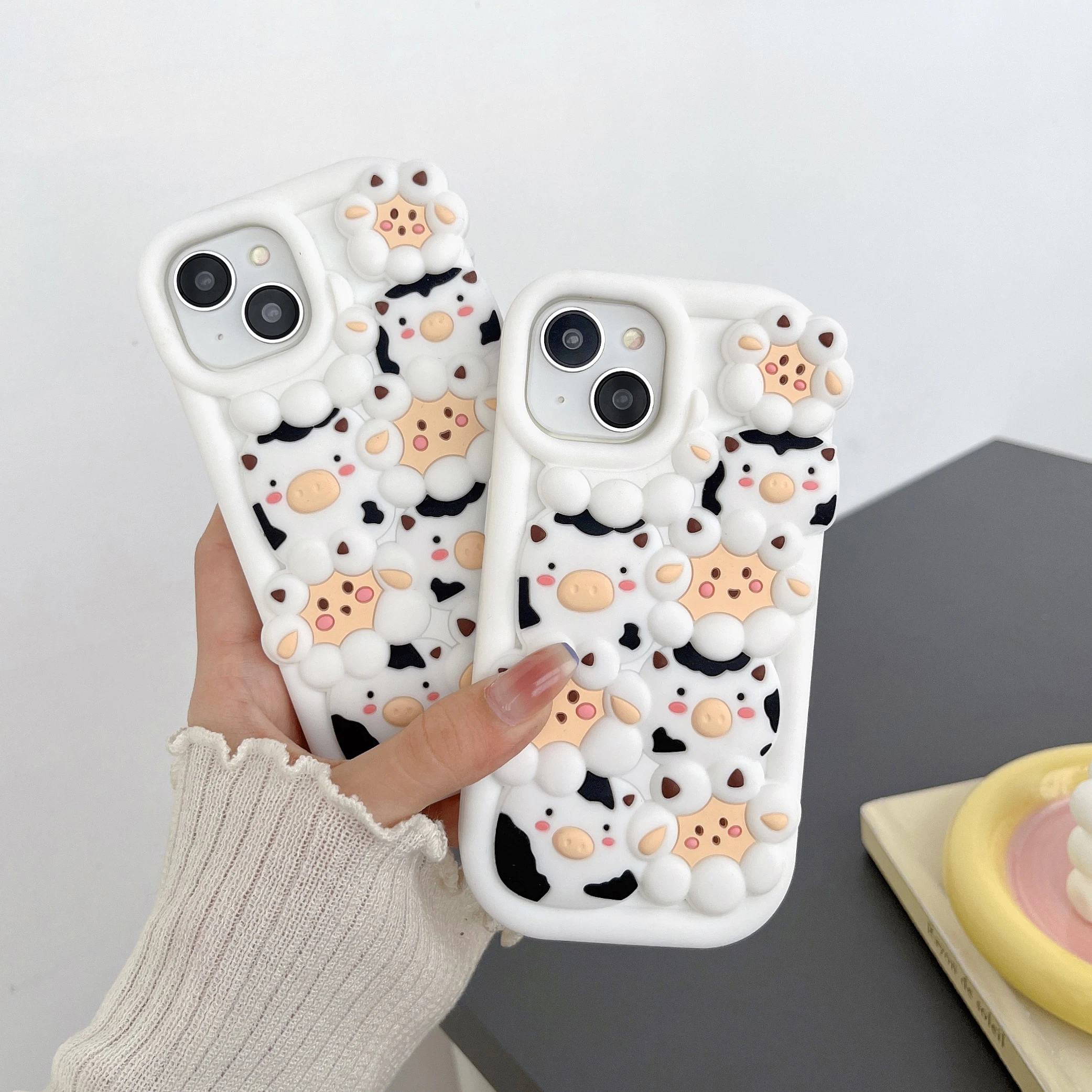 

3D Cartoon Cute Cow Sheep Pig Animal Soft Silicone Back Cover Skin For iPhone 11 12 13 14 Pro Max Phone Cases Coque Fundas Capa