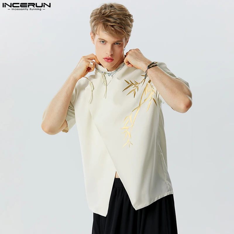 

2023 Men Shirt Printing Stand Collar Short Sleeve Button Men Clothing Vintage Streetwear Chinese Style Casual Shirts INCERUN