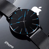 2022 mens fashion minimalist watches men business casual quartz watch simple male stainless steel mesh band clock reloj hombre