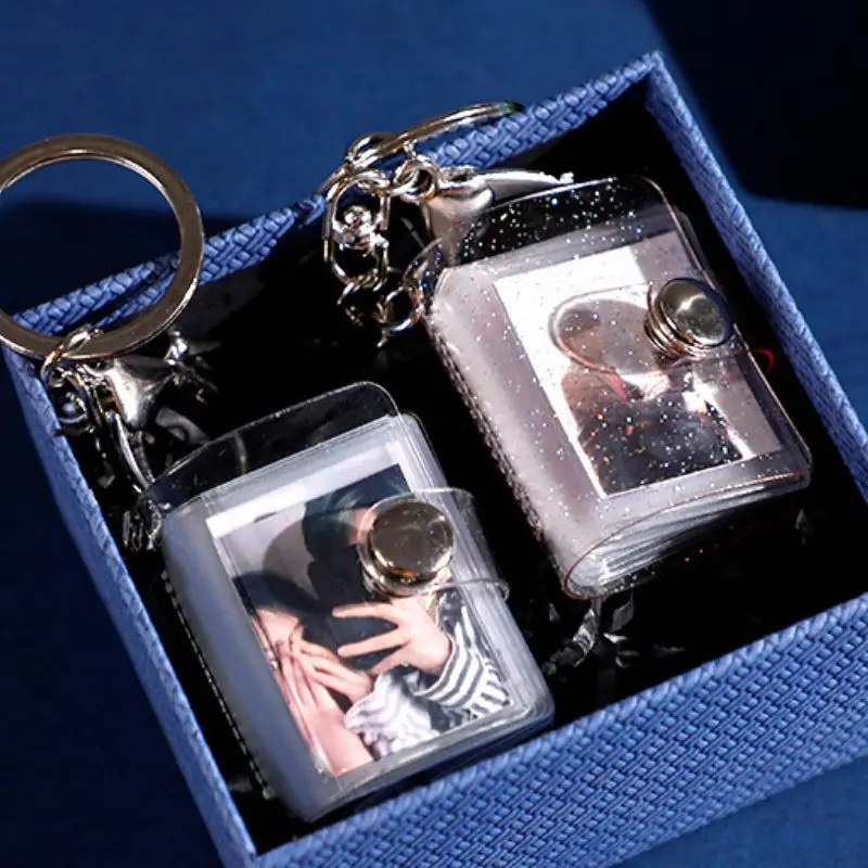 

Mini Photo Album With Key Chain 1/2 Inch 16 Pockets Photocard Holder Kpop Idols Cards Collect Book Keychain Gift Card Holder