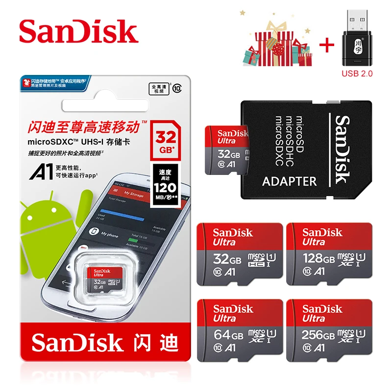 Sandisk Memory Card Class 10 Micro TF SD Card 16 32 64 128 256 512 GB Card 16GB 32GB 64GB 128GB 256GB For Smartphone Adapter