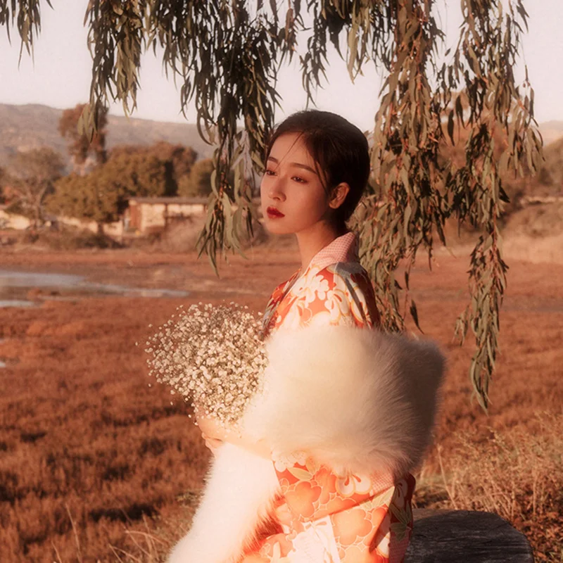 

Традиционное японское женское кимоно в винтажном стиле, длинное платье, одежда для выступлений, костюм для косплея, Халат