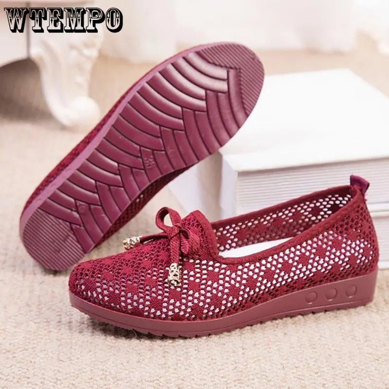 WTEMPO Summer Soft Sole Shoes Women's New Breathable Mesh Hollow Out Cool Shoes Shallow Mouth Non Slip Casual Shoes Wholesale