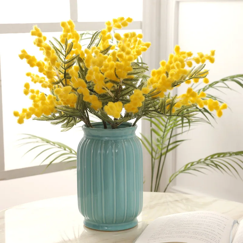 

38cm Fake Acacia Artificial Flowers Yellow Mimosa Spray Cherry Fruit Branch Wedding Home Table Decoration Fake Flower
