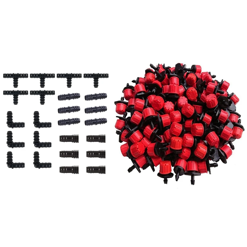 

1 комплект, 6 тройников, 6 муфтов, 6 концов, 6 локтей и 200 шт., 1/4 дюйма, Регулируемая Мини-система капельного орошения, спринклер с головкой