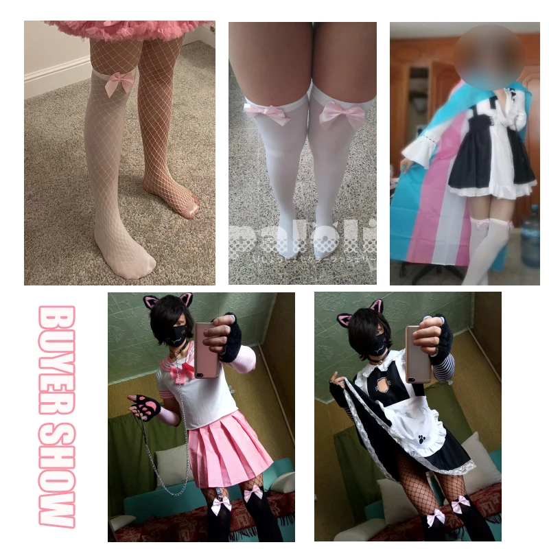 Cute Women's Hosiery Pink Bow Stay Up Sexy Thigh High Silk Stockings Hose Ladies Sweet Bow Stockings Pantyhose Lolita Style