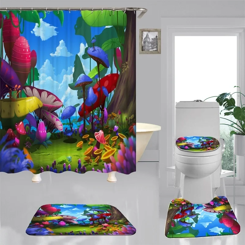 

Водонепроницаемая занавеска для душа в ванную комнату, набор нескользящих ковриков для ванной, ковровые покрытия, крышка для туалета, домаш...