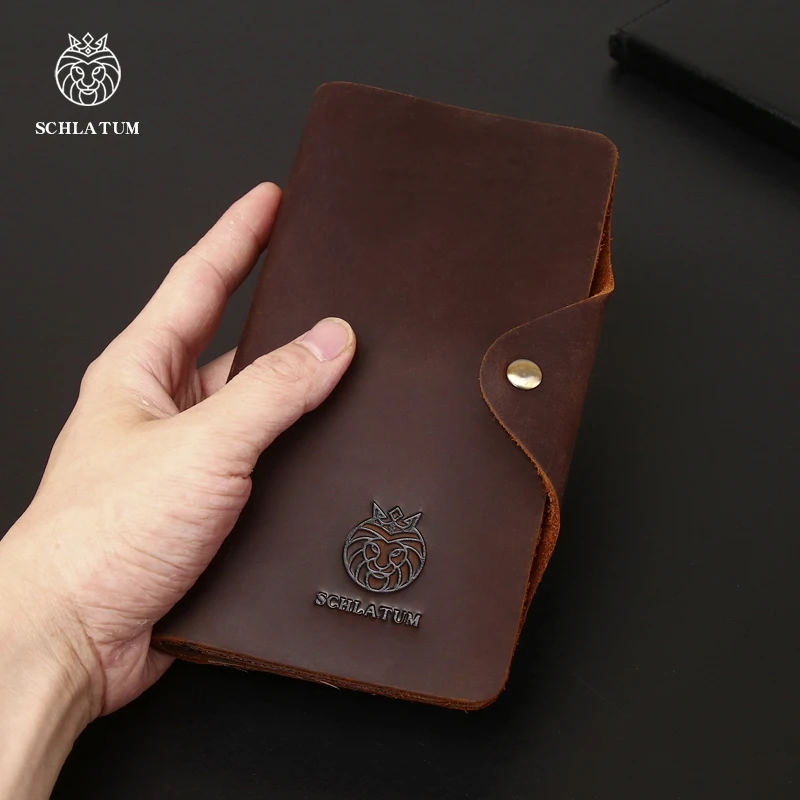 

SCHLATUM Crazy Horse Genuine Leather Men Wallet Vintage High Quality New Long Slim Purse Luxury Large Capacity Card Money Bag