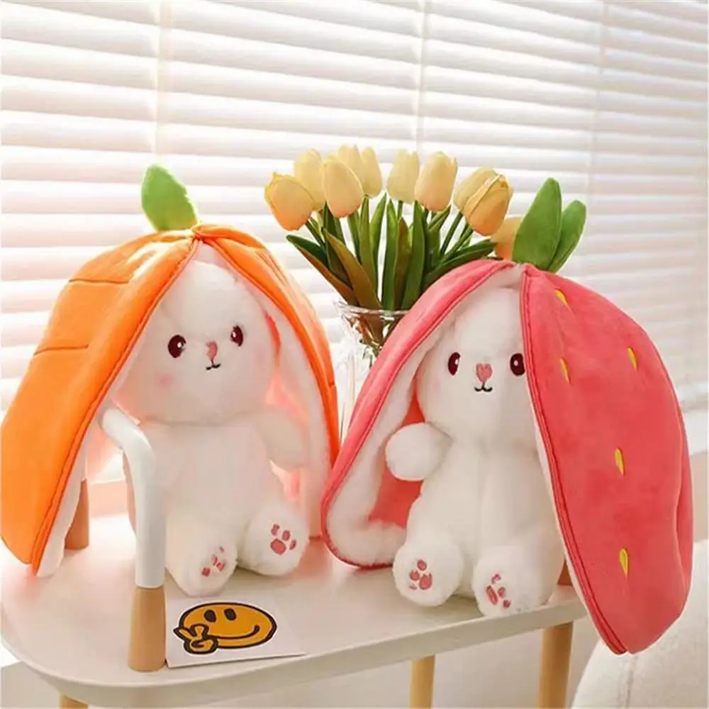 

35cm Cosplay Strawberry Carrot Rabbit Plush Doll Cute Stuffed Creative Bag into Fruit Transform Bunny Plushie Doll For Kid