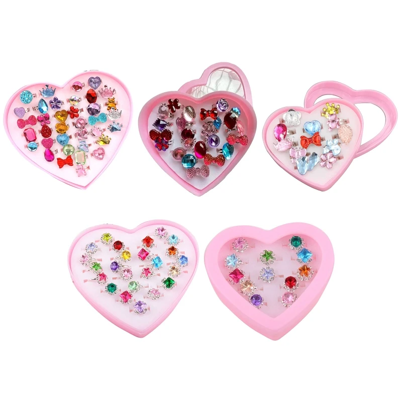 

Q9QB Cartoon Ring Toys Kids Acrylic Made Lovely Adjustable Jewelry Ring Game Set