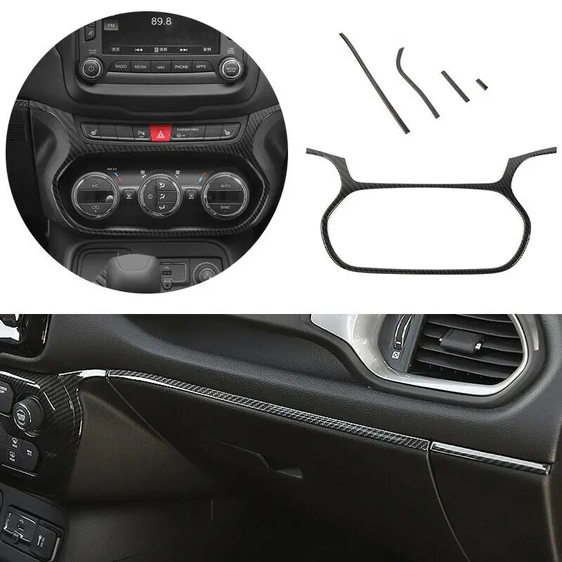 

For Jeep Renegade 2015-2017 ABS Carbon Fiber Centrol Console Strip AC Frame Trim