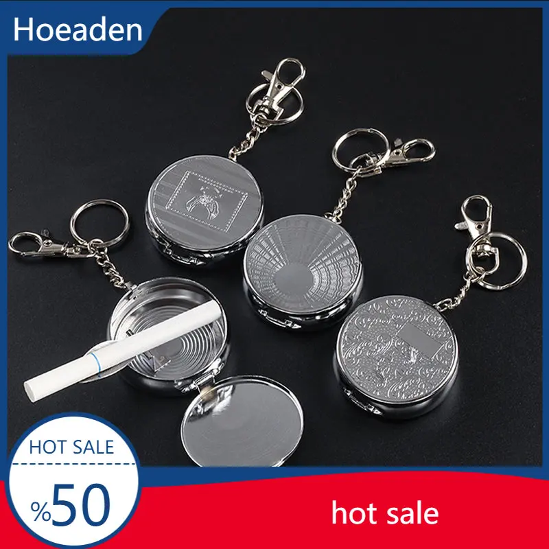 

1Pc Mini Cigarette Ashtray with Key Chain Smoking Accessories Stainless Steel Portable Round Shaped Silver Cigarette Supplies