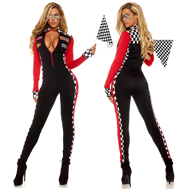 

Женский сексуальный комбинезон размера плюс с длинными рукавами для гоночной машины, костюм гоночной девушки с перчатками, костюм для косплея на Хэллоуин
