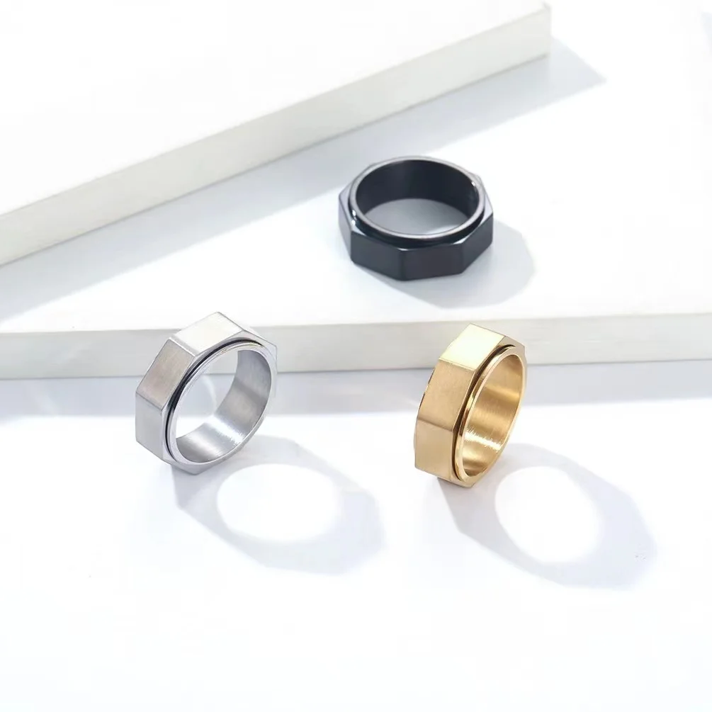 

INS niche personality hexagonal nut steel rotating ring ring to alleviate anxiety and relieve stress Neutral style six sided bra
