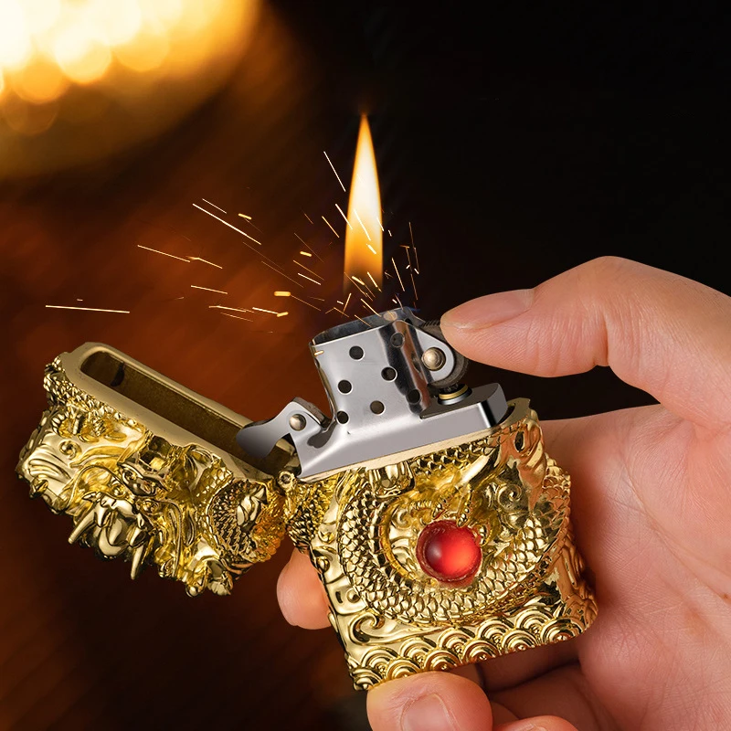 

NEW Heavy Craft Three-dimensional Relief Metal Lighter Unusual Kerosene Lighter Retro Grinding Wheel Windproof Cigarette Lighter