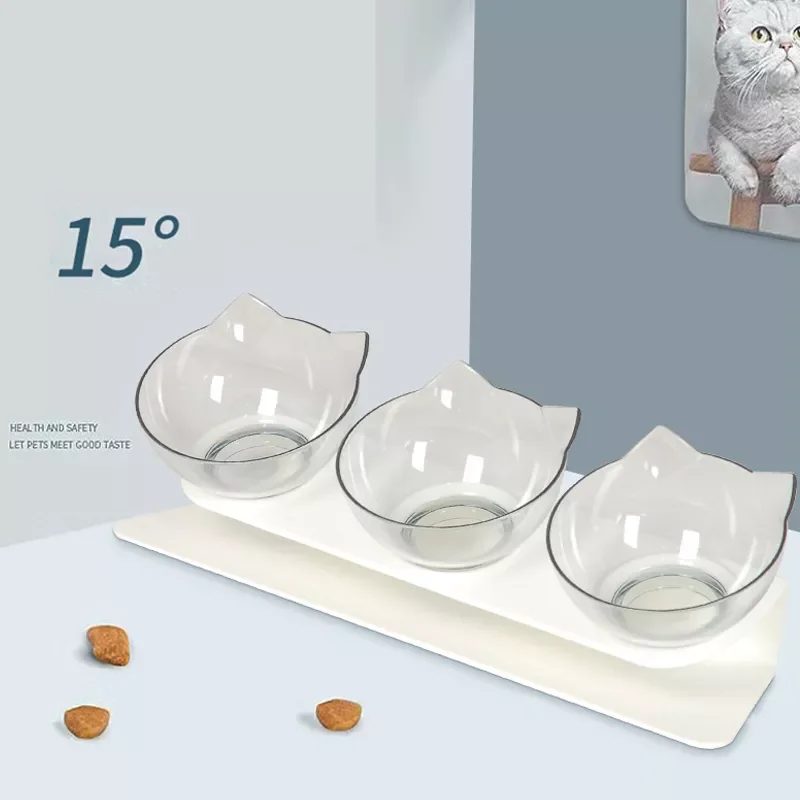 

Non-Slip Triple Cat Bowl With Stand 15 Tilted Dog Feeder Container High Elevated Pet Feeding Drinking Snack Bowls Product