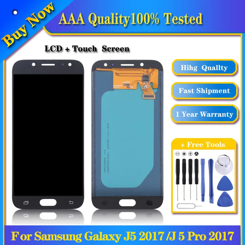 

100% Tested TFT LCD Screen for Galaxy J5 (2017)/J5 Pro 2017, J530F/DS, J530Y/DS With Digitizer Full Assembly (Black)