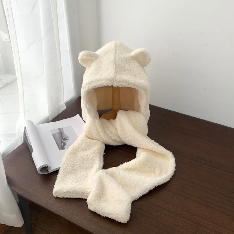 

Женский зимний теплый комплект из шапки, шарфа, перчаток и плюшевых шапочек