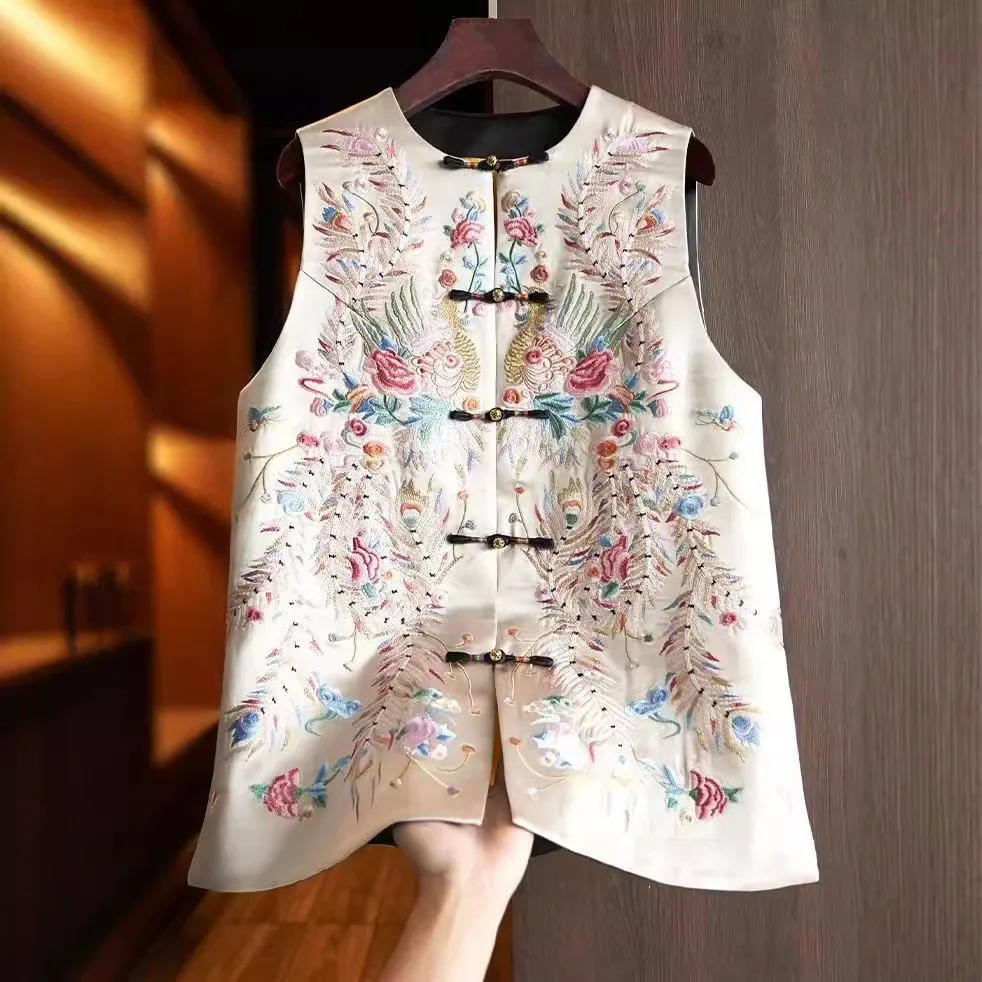 Женский топ с вышивкой и круглым вырезом в винтажном китайском стиле