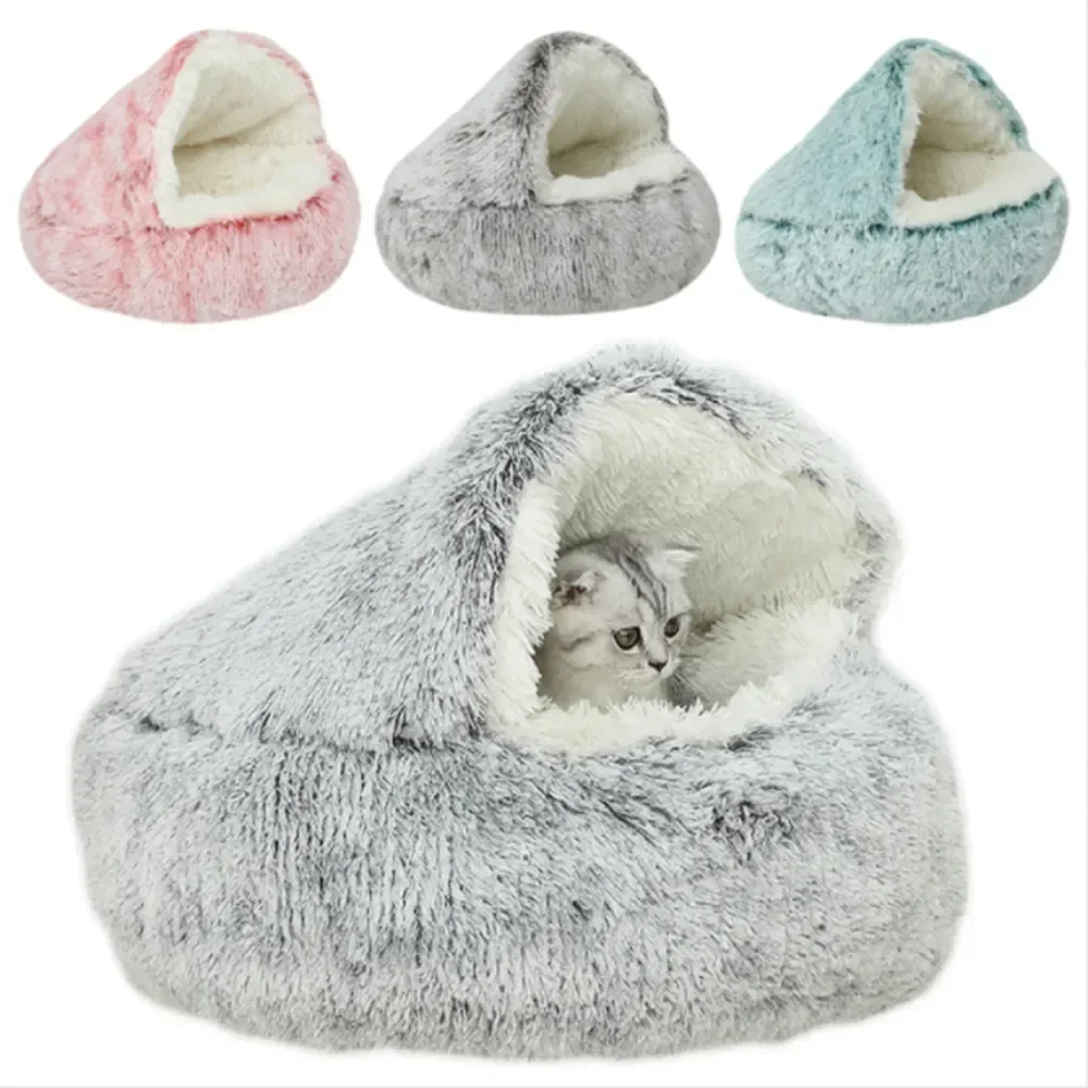 

Cat Soothing Bed Doughnut Plush Indoor Semi-closed Hooded Cozy Pet Anti-anxiety Round Puppy Calm For Beds Beds Cave Cats Fluffy