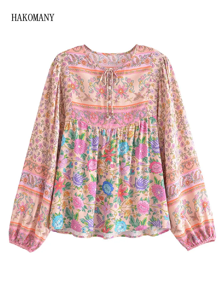 

Женская свободная рубашка с длинным рукавом, праздничная пляжная блузка в стиле бохо, бандажная рубашка с бахромой, открытыми пуговицами и ...