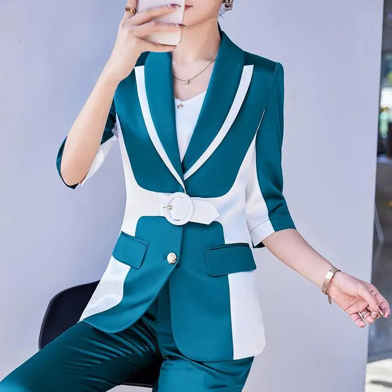 

2022 Autumn New Suit Jacket Micro Flared Pants Two-piece Women's Fashion Blazers Trousers Set Korean Elegant Professional Wear