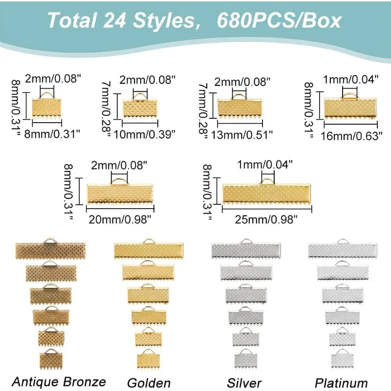 680 Шт. Кожаные Концевые Ленты 6 Размеров 4 Цвета Замки Для Шнура