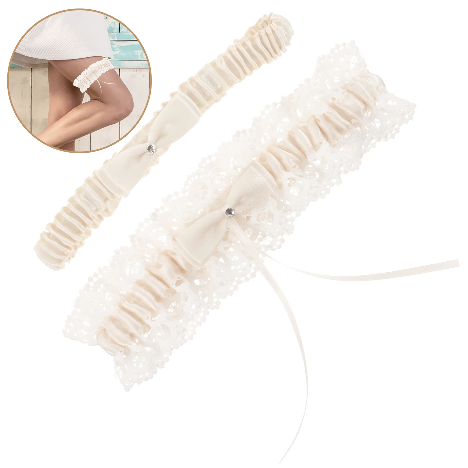 

2pcs Wedding Garters Bride Lace Garter Bowknot Garter Stretchable Leg Garter Bridal Garter