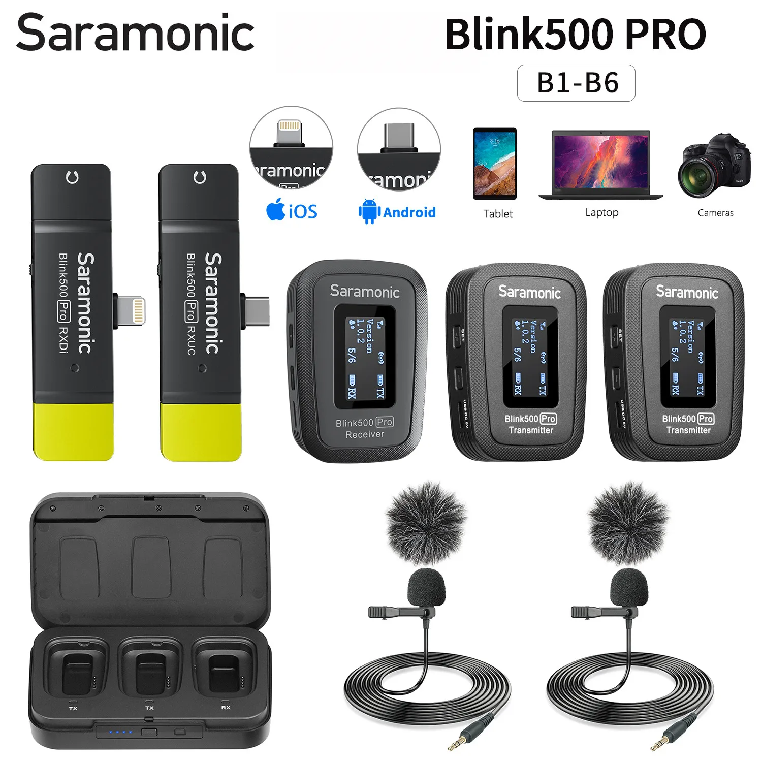 Saramonic Blink500 Pro 2.4GHz kondenser kablosuz yaka mikrofonu PC mobil iPhone Android dslr kameralar için akışı