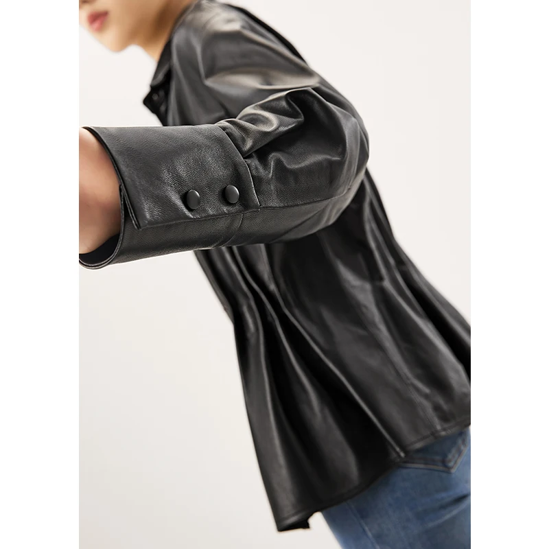 2022 Autumn New Sheepskin Genuine Leather Jacket Women Spring/Autumn Covered Button Blazer Mujer  Leather & Suede