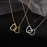 wangaiyao new fashion temperament love interlocking pendant necklace female 2022 simple double heart ladies clavicle chain
