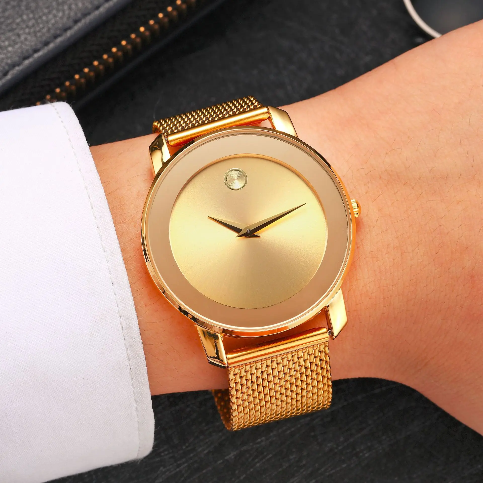 Minimalist Ultra-thin Watch for Men Luxury Gold Steel Mesh Band Men's Watches Casual Quartz Wristwatch Gold relogio masculino