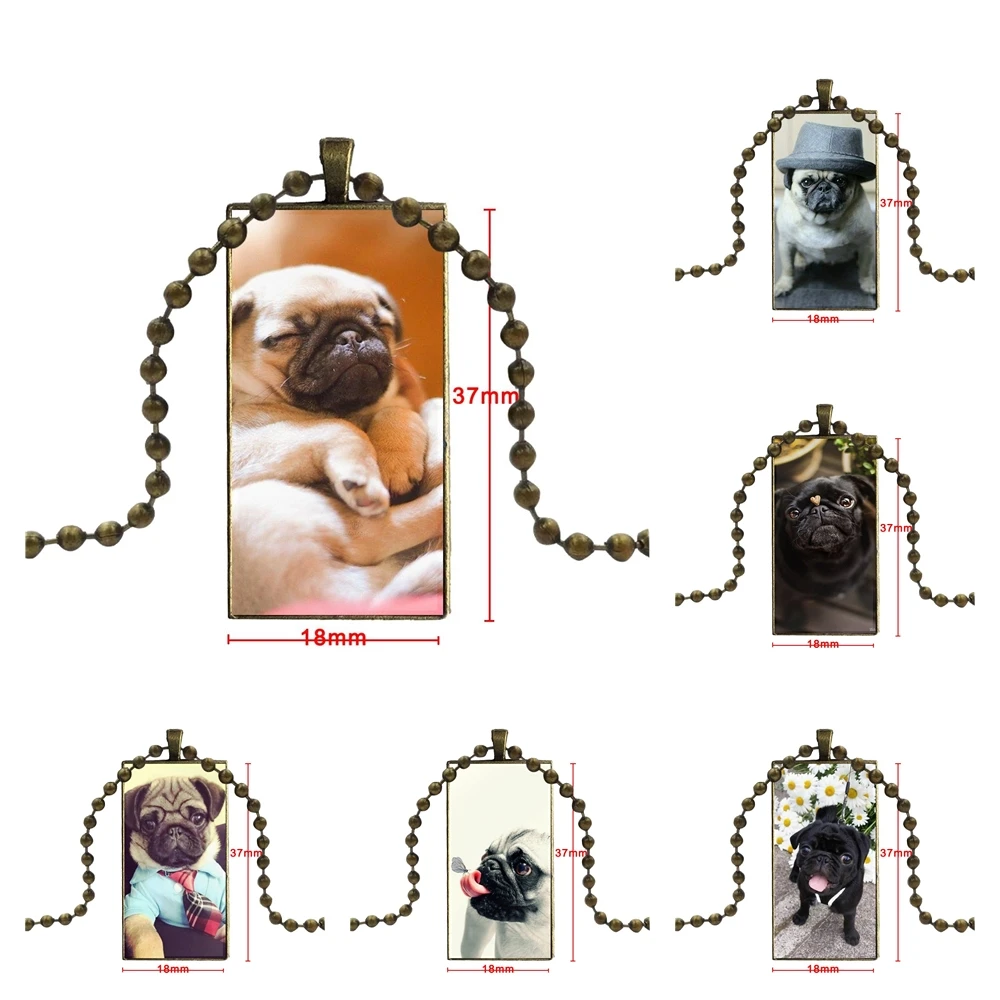 

Pug Dog Animal For Women Christmas Gift For Junior Glass Pendant Galaxy Pendant Black Hematite Necklace Women Steel Plated