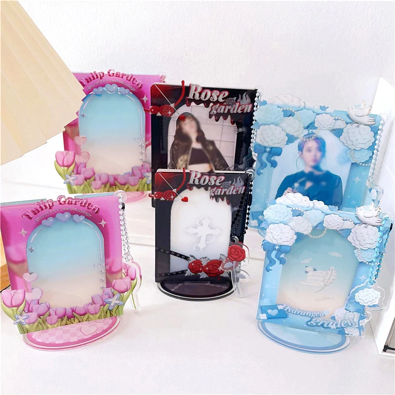 

3 Inch 4 Inch Christmas Card Sleeve Photo Protection Desktop Decor Kpop Photocard Frame Display Stand Creative Flower Series DIY