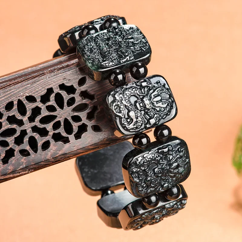 Высококачественный натуральный черный нефритовый защитный браслет с девятью