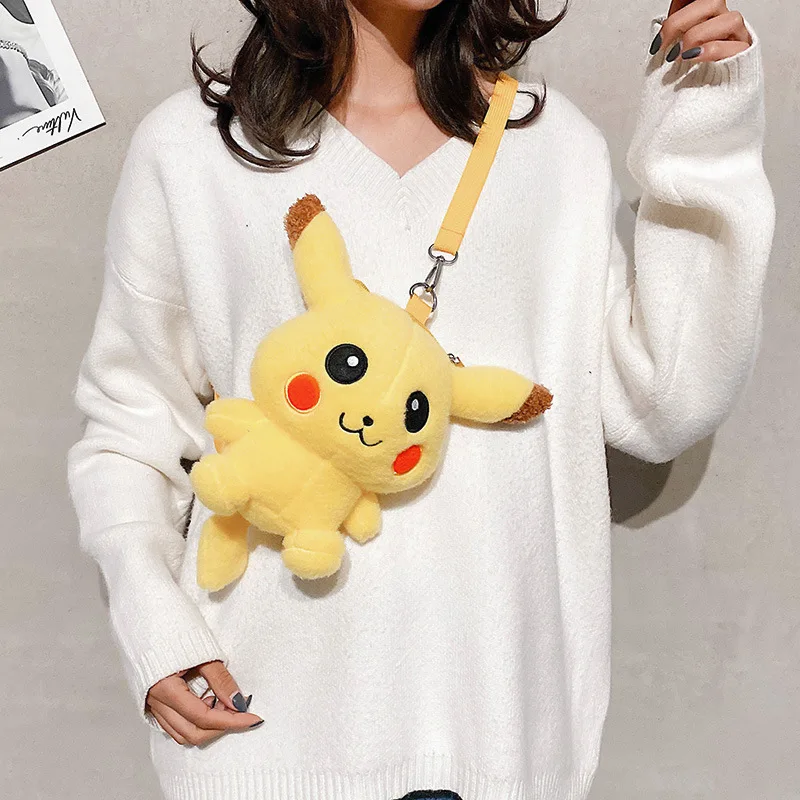 

Бархатная тканевая сумка Pikachu с косым крестом, милая мультяшная дамская сумочка на одно плечо, кошелек с косым крестом