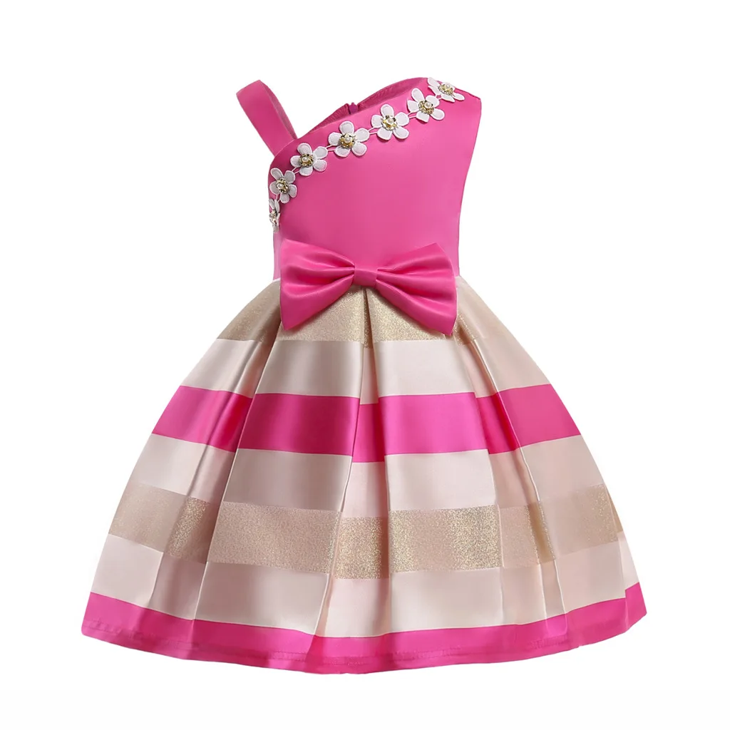 

New Pearl Children's Dress Little Girl Princess Dress Temperament Striped Dress Skirt Size 100-150