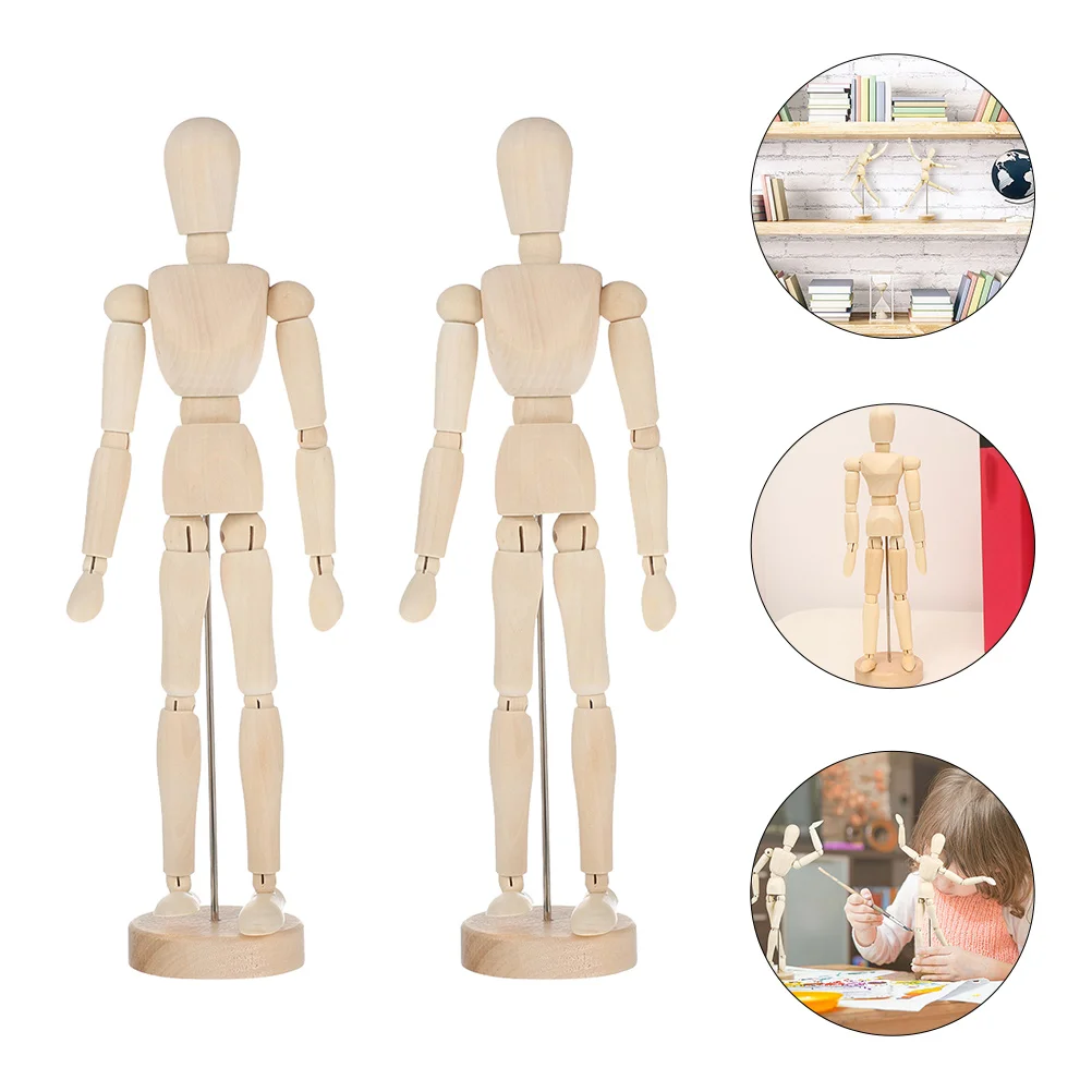

2Pcs Wooden Articulated Figure Jointed Posable Model Moveable Wooden Artist Toy Baby Wood Trims