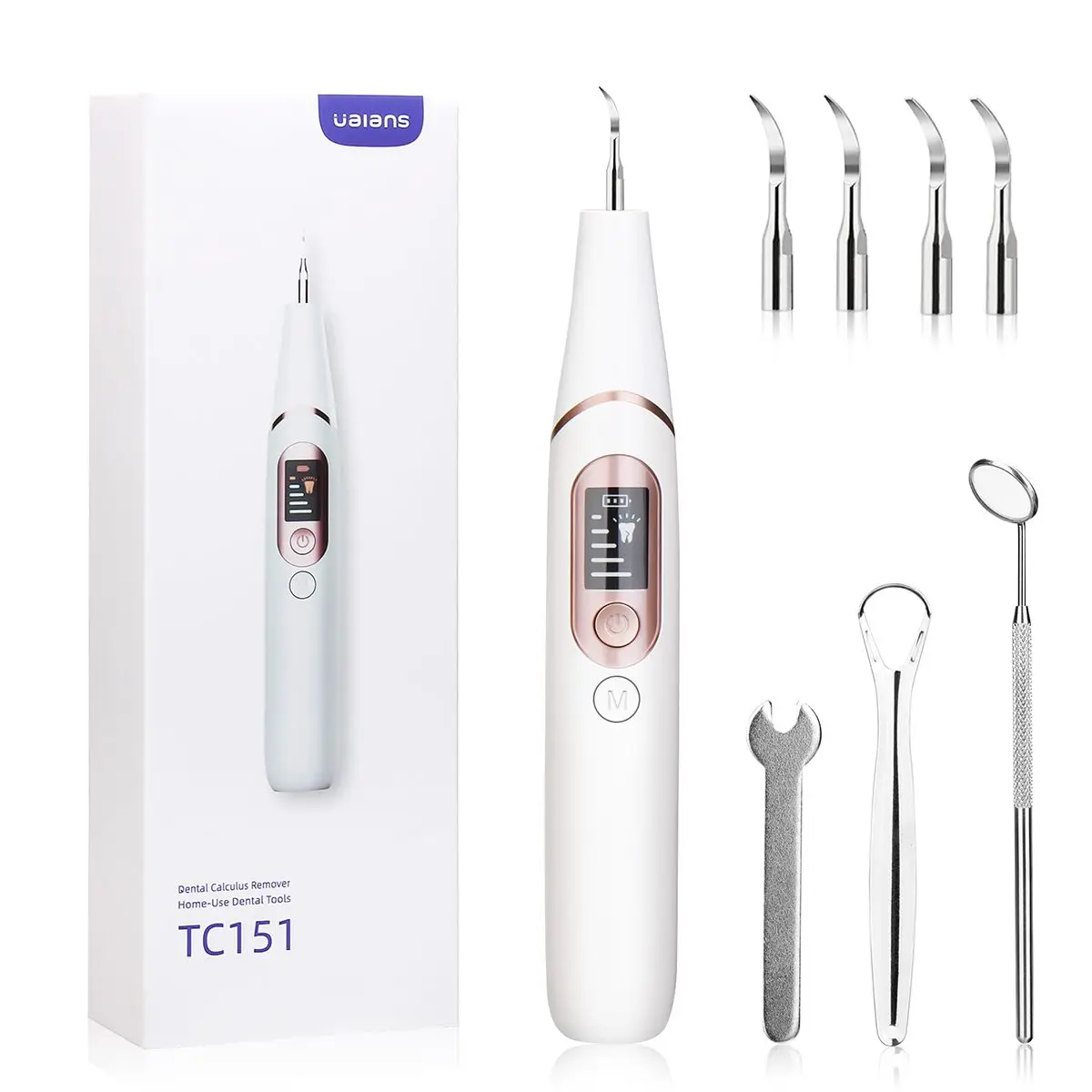 

UALANS Tooth Scaler Kit Electric Rechargeable Plaque Remover For Teeth With LED Light 10mins Timing Tartar Remover Blasters