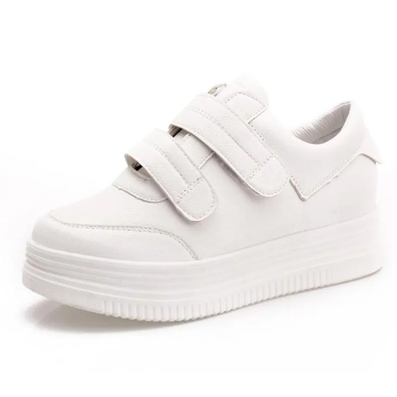 

Leather Casual Shoes Women Sneakers Autumn Light White Sneakers Platform Med Heel Ladies Shoe Comfortable 34--40
