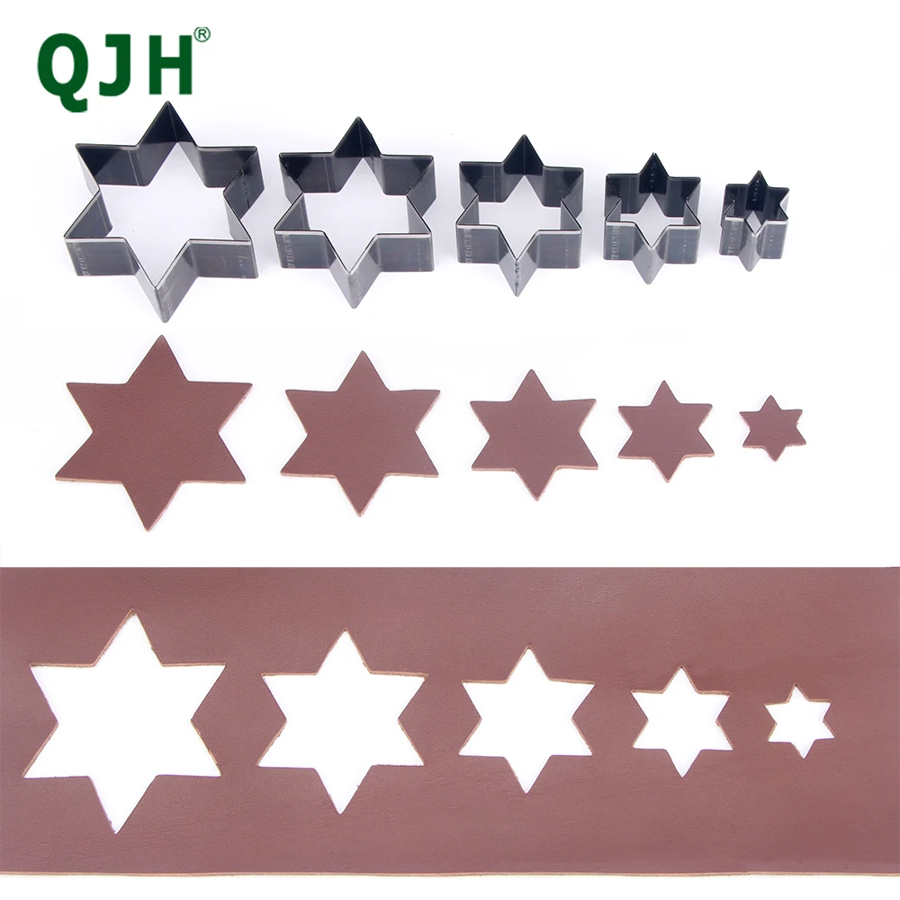 QJH 5PCS Hexagonal Leather Cutting Mold Hollow Punch Handmade DIY Tools Metal Knife Mold Crafts Pendant Jewelry Mother's Day Gif