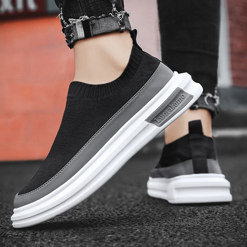 

Summer Designer Mens Black Casual Shoes Fashion Slip On Platfrom Sewn Sock Breathable Trending Leisure Zapatos Mixed Color